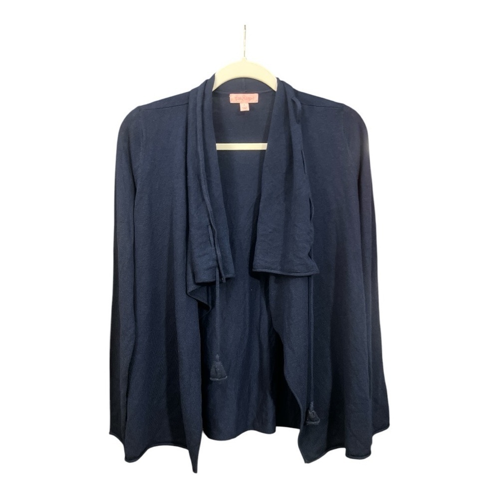 Lilly Pulitzer Navy‎ Blue Drawstring Open Front Cardigan Size Small CA1